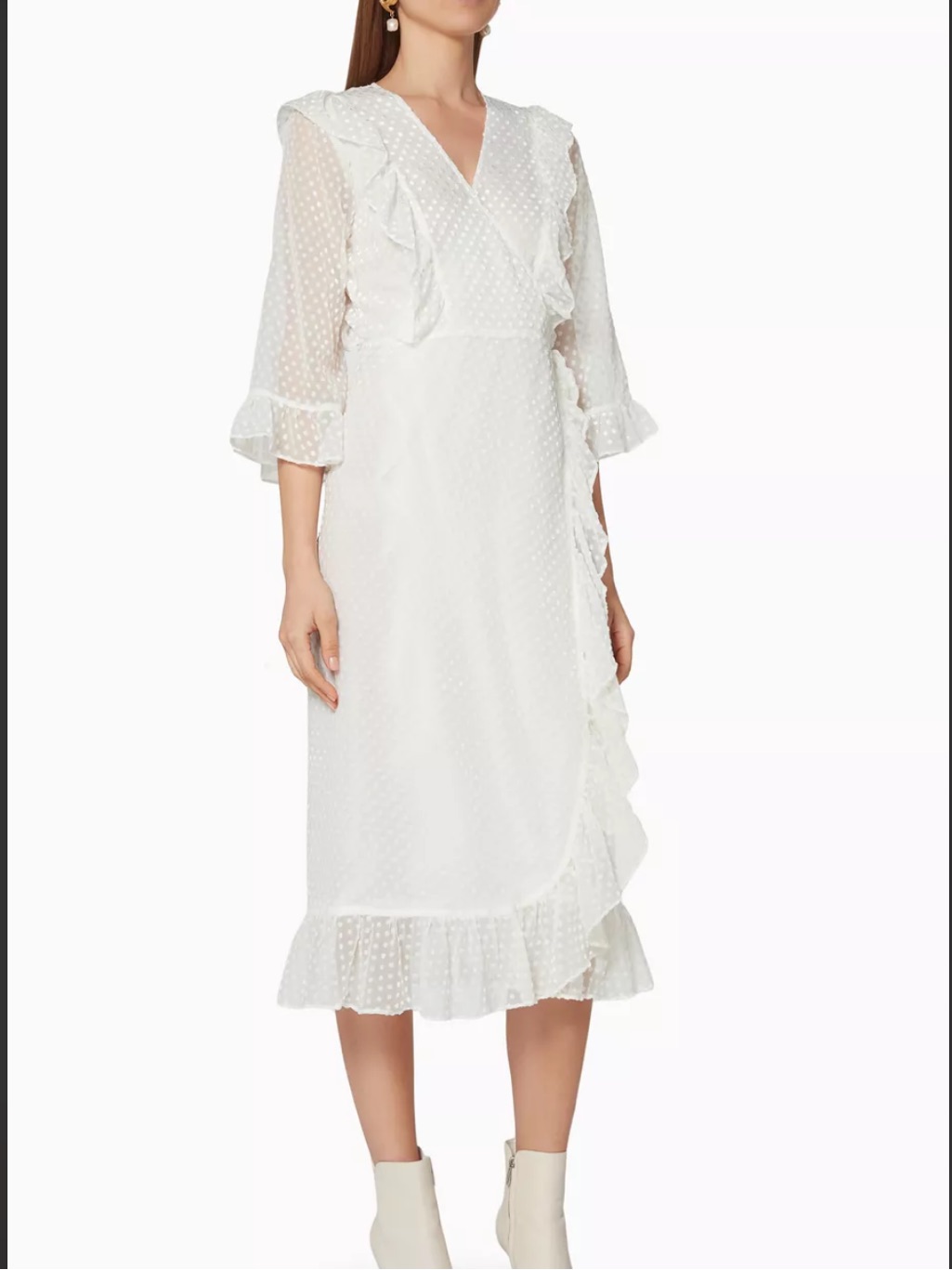 Ganni White Egret Jasmine Wrap Dress